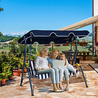 Outsunny 3-person Garden Swing Chair withAdjustable Canopy, Blue Stripes
