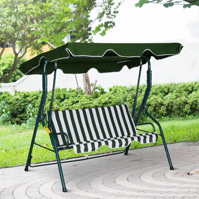 Outsunny 3-person Garden Swing Chair WithAdjustable Canopy, Green ...