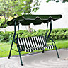 Outsunny 3-person Garden Swing Chair withAdjustable Canopy, Green Stripes