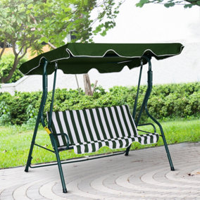 Outsunny 3-person Garden Swing Chair withAdjustable Canopy, Green Stripes