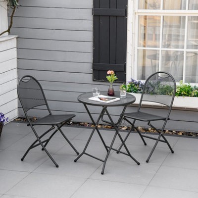 Outsunny 3 Piece Garden Bistro Set with Foldable Design Round Dining ...