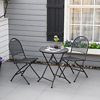 Outsunny 3 Piece Garden Bistro Set with Foldable Design Round Dining Table Dark Grey