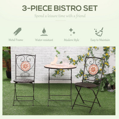 Outsunny 3 Piece Mosaic Bistro Set, 2 Folding Chairs & 1 Round Table Outdoor Furniture for Outdoor, Balcony, Poolside, Yellow