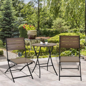Outsunny 3 Piece Outdoor Folding Patio Bistro Table and Slatted Chair Brown