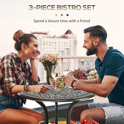Outsunny 3 Piece Patio Bistro Set Outdoor Table Set with Umbrella Hole Bronze - 4