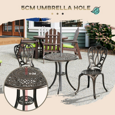 Outsunny 3 Piece Patio Bistro Set Outdoor Table Set with Umbrella Hole Bronze - 5