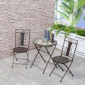 Outsunny 3-Piece Patio Bistro Set with Mosaic Round Table and 2 Armless Chairs