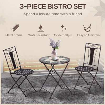 Outsunny 3-Piece Patio Bistro Set with Mosaic Round Table and 2 Armless Chairs