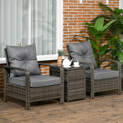 Outsunny 3 Piece PE Rattan Garden Sofa Set w 2 Chairs Storage Table Grey DIY at B Q