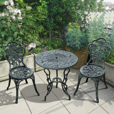 Outsunny 3 Pieces Bistro Set Furniture Garden Balcony Table 2 Chairs Green