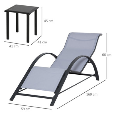 Outsunny 3 Pieces Lounge Chair Set Garden Sunbathing Chair w/ Table Light Grey - 3