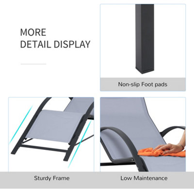 Outsunny 3 Pieces Lounge Chair Set Garden Sunbathing Chair w/ Table Light Grey - 6
