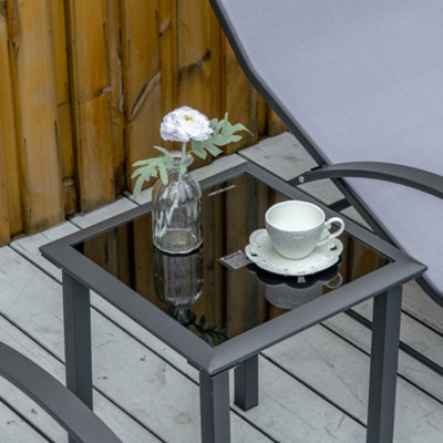 Outsunny 3 Pieces Lounge Chair Set Garden Sunbathing Chair w/ Table Light Grey - 8