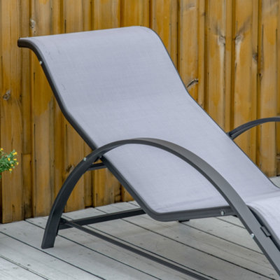 Outsunny 3 Pieces Lounge Chair Set Garden Sunbathing Chair w/ Table Light Grey - 9