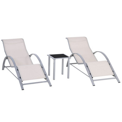 Outsunny 3 Pieces Lounge Chair Set Garden Sunbathing w/ Table Cream