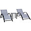 Outsunny 3 Pieces Lounge Chair Set Garden Sunbathing w/ Table Light Grey