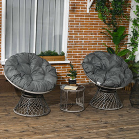 Outsunny 3 Pieces Outdoor Rattan Bistro Set with 360 degree Swivel Chair and Cushions