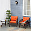 Outsunny 3 Pieces Patio PE Rattan Bistro Set, Outdoor Wicker Coffee Table Armrest Chairs Thick Padded Furniture, Orange