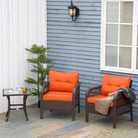 Outsunny 3 Pieces Patio PE Rattan Bistro Set, Outdoor Wicker Coffee Table Armrest Chairs Thick Padded Furniture, Orange