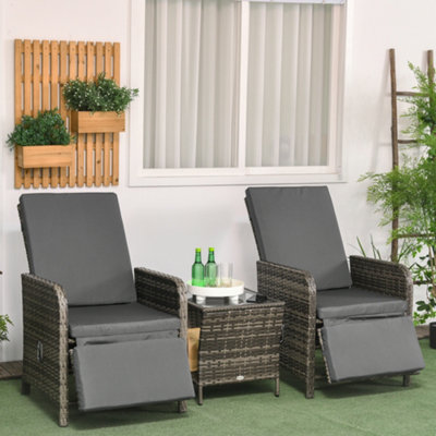 Outsunny 3 Pieces Rattan Bistro Set w/ Adjustable Backrest - Dark Grey