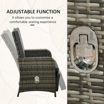 Outsunny 3 Pieces Rattan Bistro Set w/ Adjustable Backrest - Dark Grey