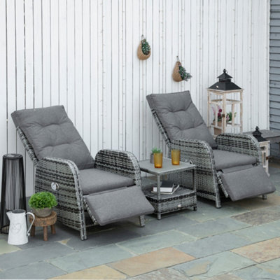 Outsunny 3 Pieces Rattan Bistro Set with Cushions for Outdoor, Mixed Grey