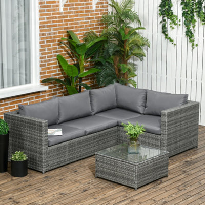 Rattan corner deals sofa grey cushions