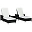 Outsunny 3-Pieces Rattan Sun Lounger, Patio Chaise Lounge Chair Set with Adjustable Backrest, Soft Cushions, Cream White