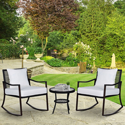 Outsunny 3 Pieces Rocking Chair Bistro Set Furniture Rattan Wicker