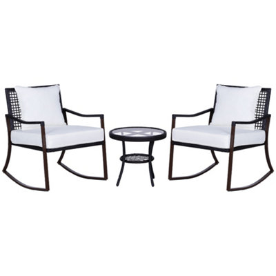 Outsunny 3 Pieces Rocking Chair Bistro Set Furniture Rattan Wicker Brown