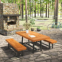 Outsunny 3 Pieces Tea Table Set Bench Dining Outdoor Acacia Wood Picnic