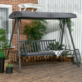 Outsunny 3-Seat Garden Swing Chair, Outdoor Canopy Swing with Removable Cushion, Adjustable Shade, and Slatted Bench