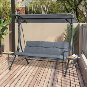 Outsunny 3 Seat Garden Swing Chair Steel withAdjustable Canopy and Coffee Tables