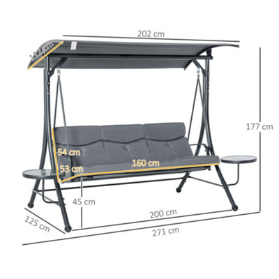 Outsunny 3 Seat Garden Swing Chair Steel withAdjustable Canopy and