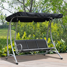 Outsunny 3 Seat Metal Fabric Backyard Balcony Patio Swing Chair  Canopy Top