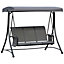 Outsunny 3 Seat Metal Fabric Backyard Balcony Patio Swing Chair with Canopy Top Grey