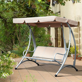 Outsunny 3 Seat Metal Fabric Backyard Balcony Patio Swing Chair with Canopy Top
