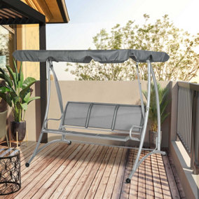 Outsunny 3 Seat Metal Fabric Backyard Balcony Patio Swing Chair withCanopy Grey