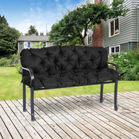 Outsunny 3 Seater Bench Cushion, Garden Chair Cushion with Back and Ties for Indoor and Outdoor Use, 98 x 150 cm, Black