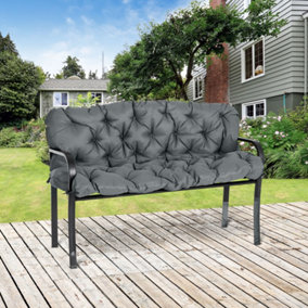 Outsunny 3 Seater Bench Cushion, Garden Chair Cushion with Back and Ties for Indoor and Outdoor Use, 98 x 150 cm, Dark Grey