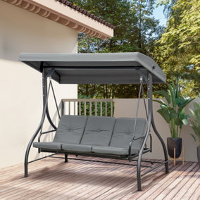 Outsunny 3 Seater Canopy Swing Chair, 2 in 1 Garden Swing Seat Bed, with Adjustable Canopy and Metal Frame, Dark Grey