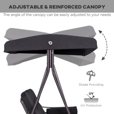 Outsunny 3 Seater Canopy Swing Chair, Outdoor Garden Swing Seat w/ Top Roof and Cushions, Black