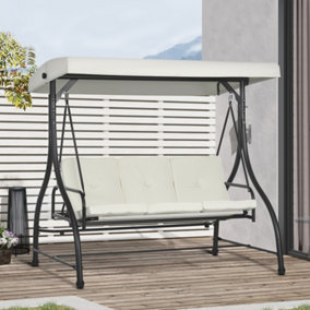 Outsunny 3 Seater Canopy Swing Chair Porch Hammock Bed Rocking Bench Cream White