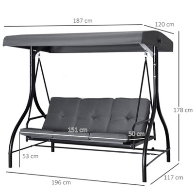 Outsunny 3 Seater Canopy Swing Chair Porch Hammock Bed Rocking