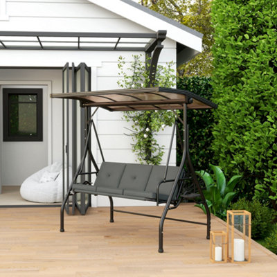 Outsunny 3 Seater Garden Swing Seat Bed, Convertible Swing Chair, Dark Grey