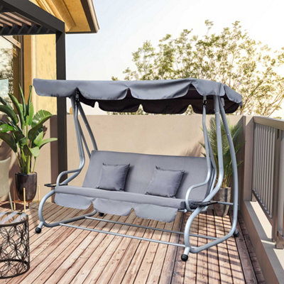 Outsunny 3 Seater Swing Chair for Outdoor w Adjustable Canopy Grey