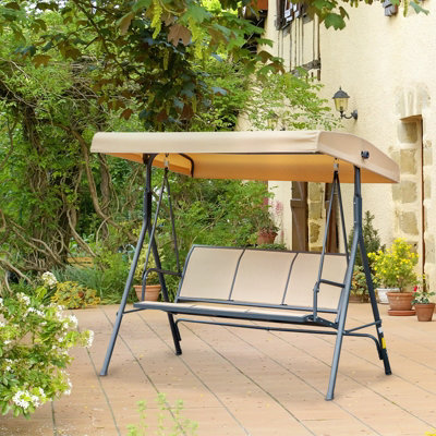 Outsunny 3 Seater Swing Patio Hammock withCanopy for Outdoor Beige