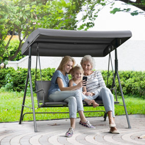 Outsunny 3 Seater Swing Patio Hammock withCanopy for Outdoor Grey