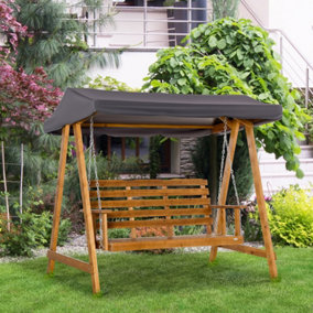 Outsunny 3 Seater Wooden Garden Swing Chair Hammock with Adjustable Canopy
