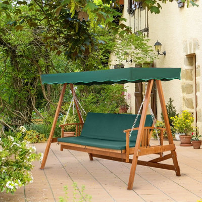 Outsunny 3 Seater Wooden Garden Swing Chair Seat Hammock Bench Lounger ...